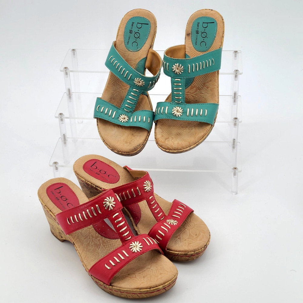 2 Pairs b.o.c. Born Concepts Naiomi Women's Leather Cork Wedge Sandals, US 7